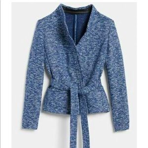 Banana Republic Tweed Blue Tie Waist Belt Jacket
